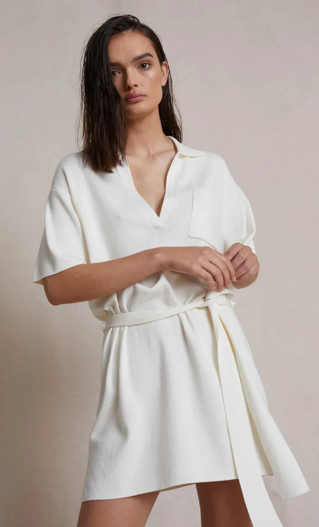 Bec & Bridge Liam Knit Mini Dress Ivory Size 8 for rent on The Volte - main image