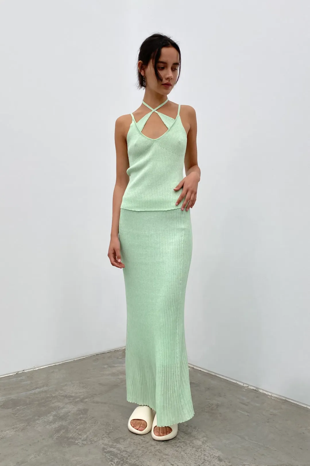 Hansen & Gretel Pip Singlet and Addison Skirt Set Green Size 8 for rent on The Volte - main image