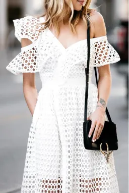 Self Portrait Asymmetric Ruffle Off the Shoulder Dress White Size 14 for rent on The Volte - image 3