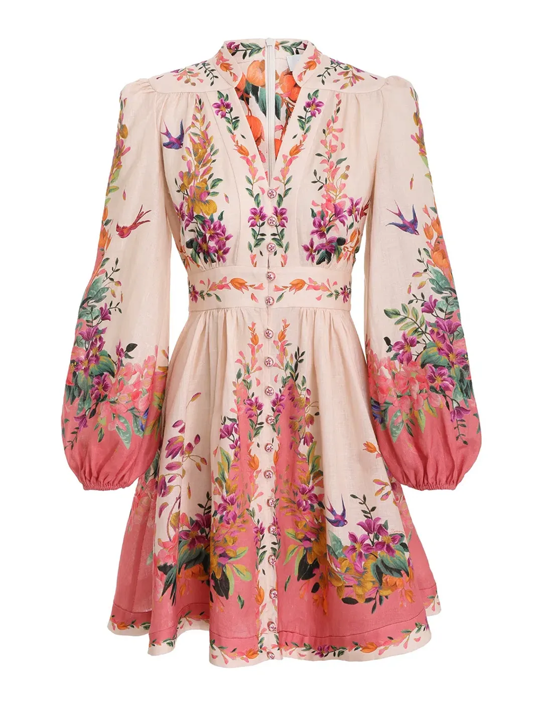 Zimmermann Tropicana Plunge Mini Dress Print Size 14 for rent on The Volte - main image