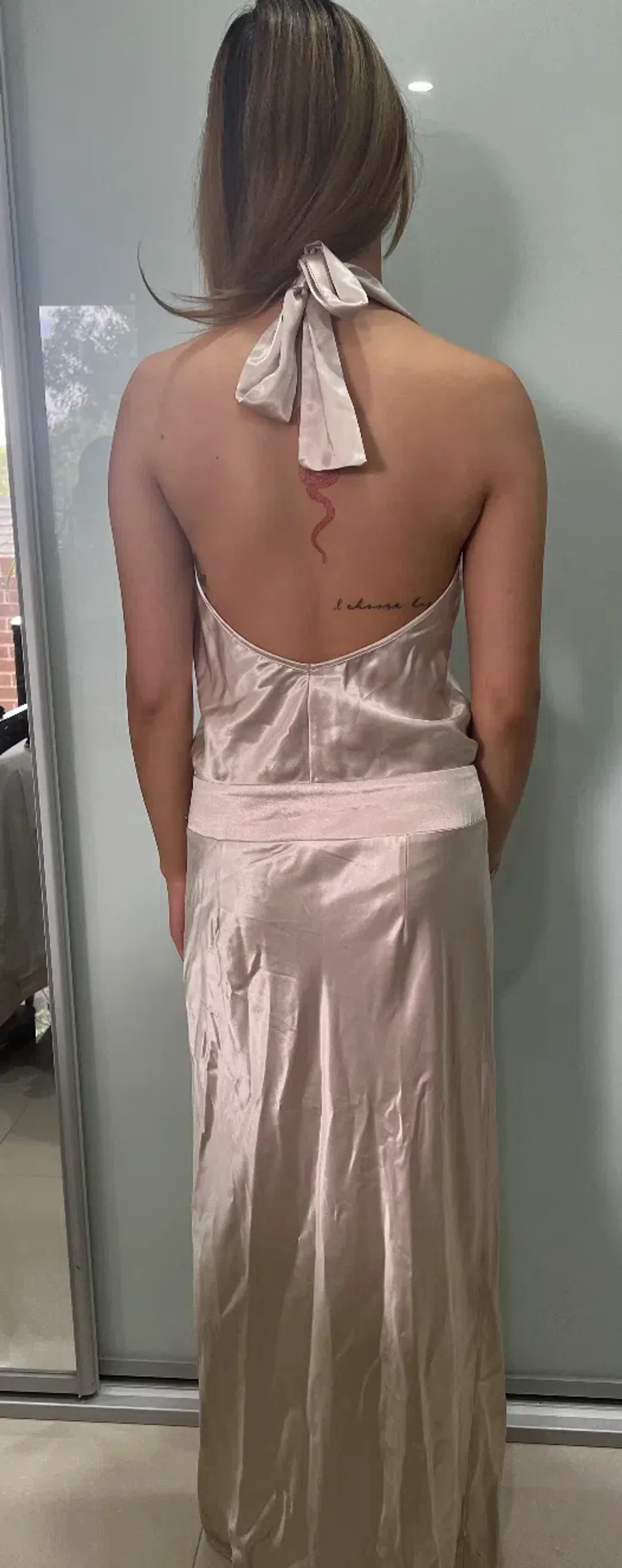 Sheike Satin Halter Maxi Dress Cream Size 6 for rent on The Volte - main image