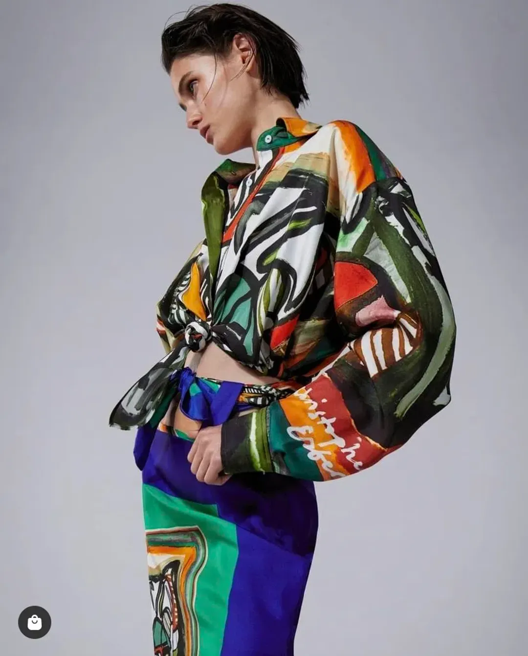 Christopher Esber Ruched Back Bandana Scarf Cropped Shirt Print Size 4 for rent on The Volte - main image