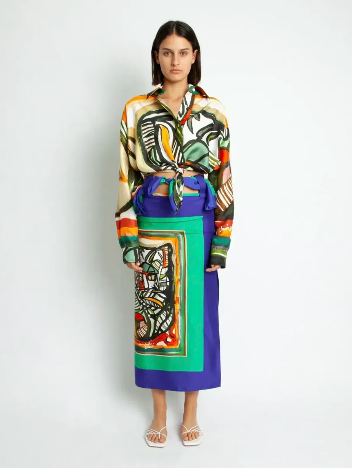 Christopher Esber Ruched Back Bandana Scarf Cropped Shirt Print Size 4 for rent on The Volte - main image