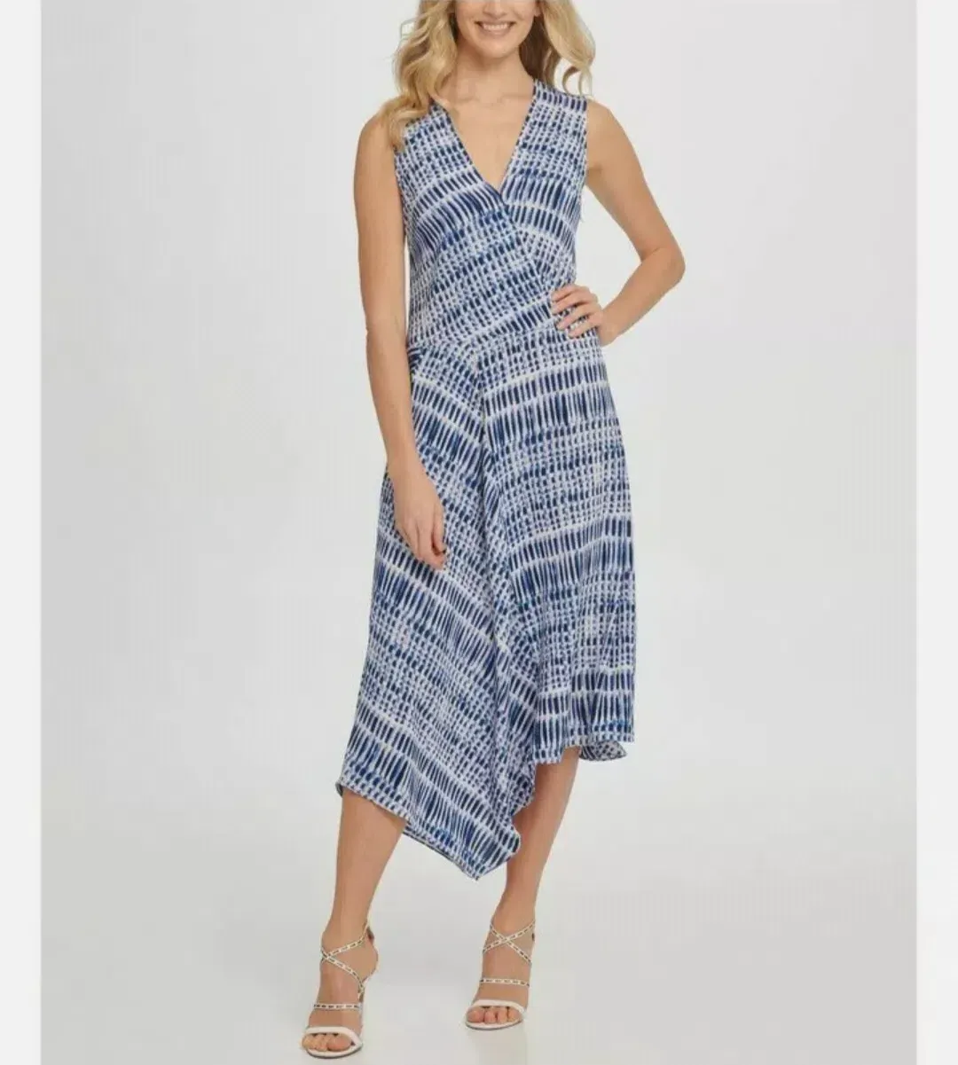 DKNY Vneck Wrap Colorblock Panel Dress Print Size 16  for rent on The Volte - main image