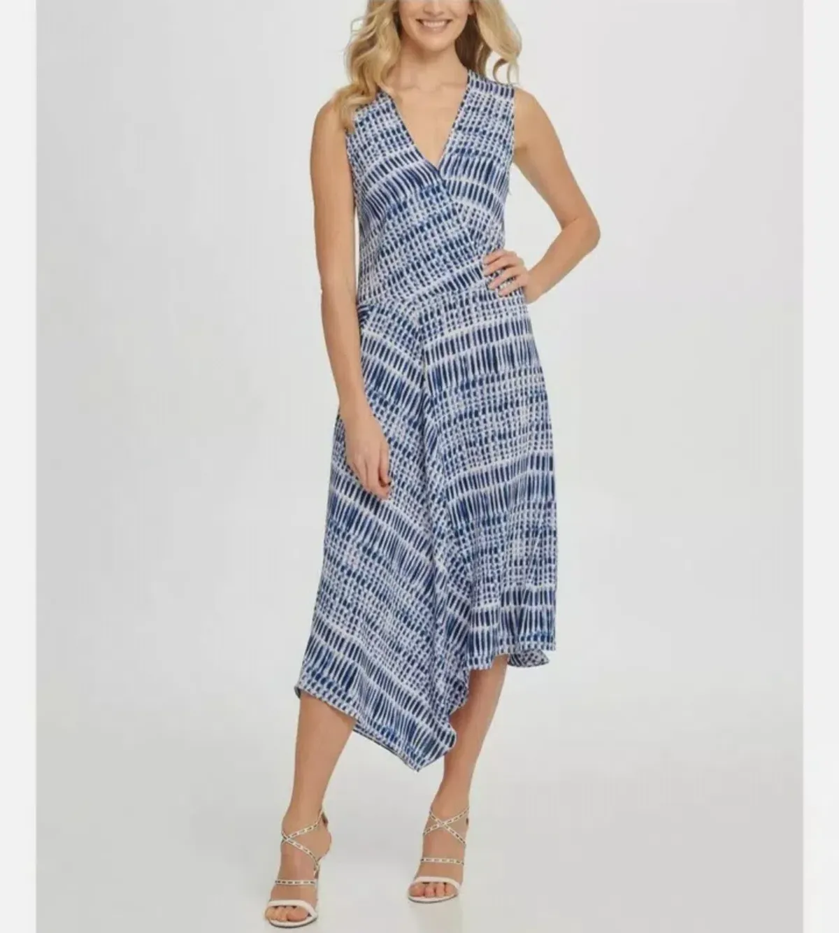 DKNY Vneck Wrap Colorblock Panel Dress Print Size 16  for rent on The Volte - main image