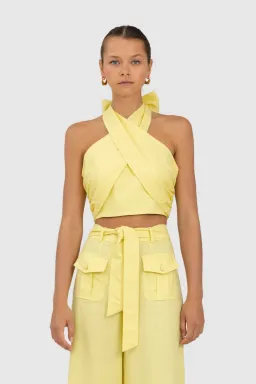 The Wolf Gang Sahara Linen Twist Neck Top Yellow Size 6 for rent on The Volte - image 1