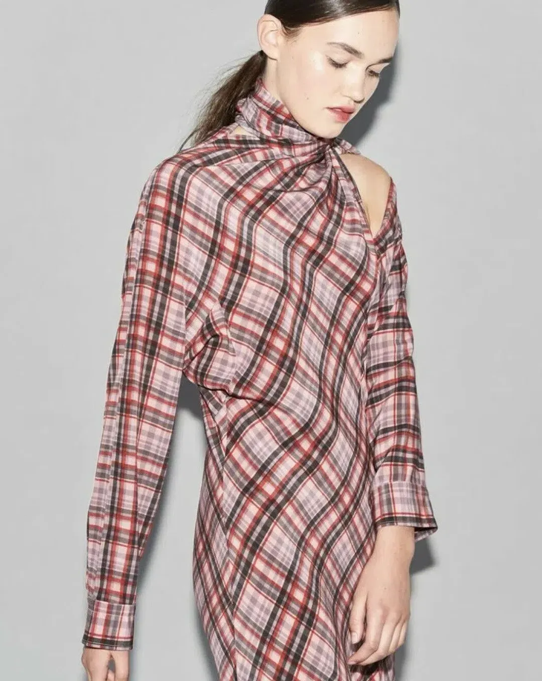Scanlan Theodore Plaid Tie Shoulder Dress Print Size 10 for rent on The Volte - main image