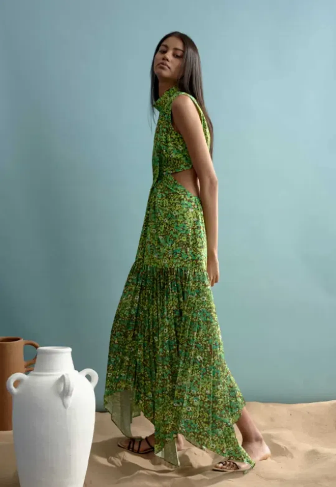 Alemais Phyllis Twist Front Pleat Dress Green Size 10 for rent on The Volte - main image