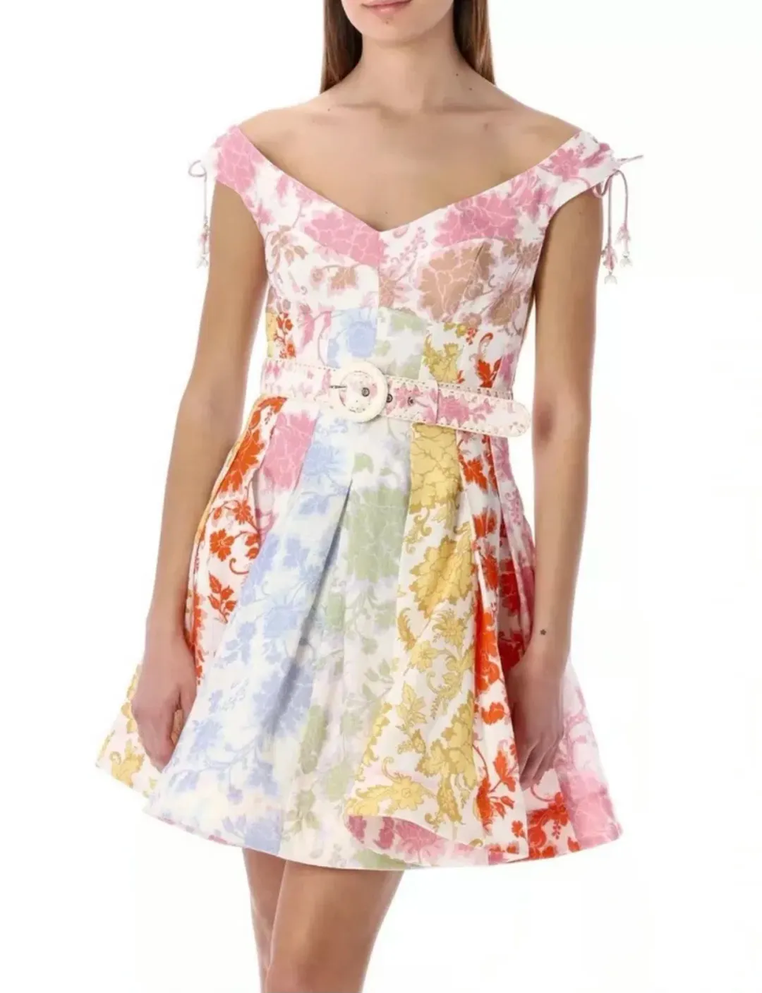 Zimmermann Postcard Spliced Mini Dress Spliced Tonal Floral Size 2 /Au 12 for rent on The Volte - main image