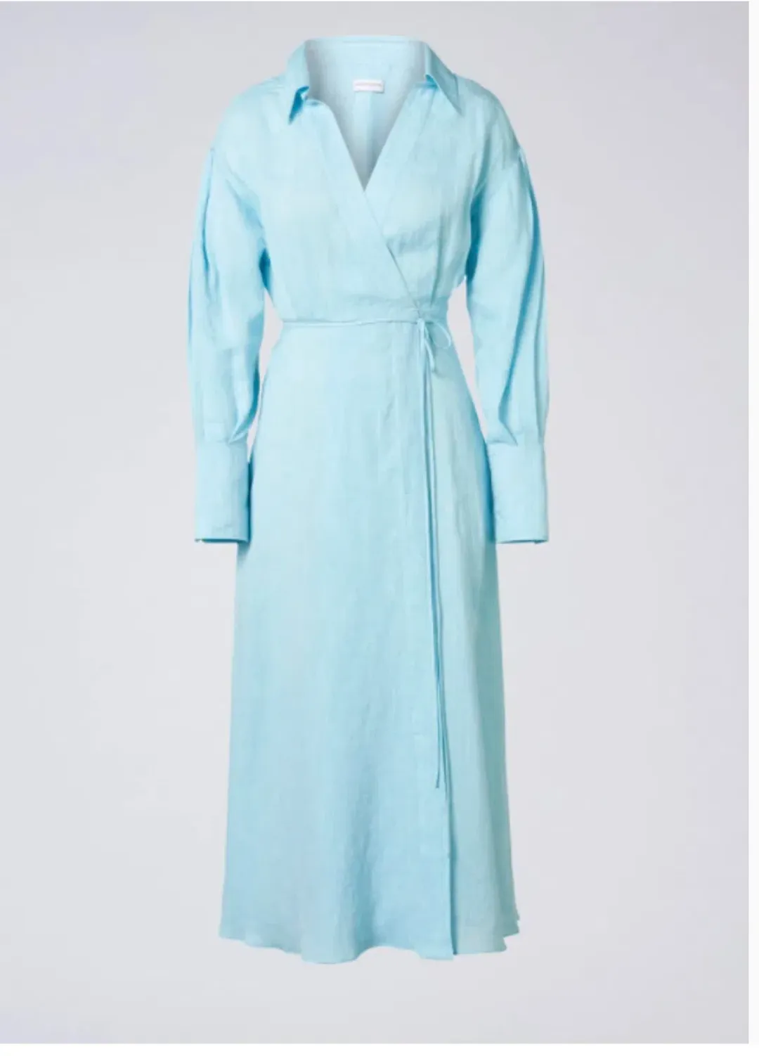Scanlan Theodore Italian Linen Wrap Shirt Dress Blue Size 10 for rent on The Volte - main image