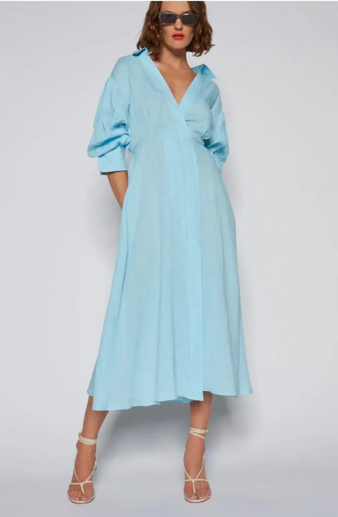 Scanlan Theodore Italian Linen Wrap Shirt Dress Blue Size 10 for rent on The Volte - main image