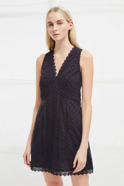 French Connection Zhara Lace Panelled Dress Utility Blue Size 8 for rent on The Volte - image 1