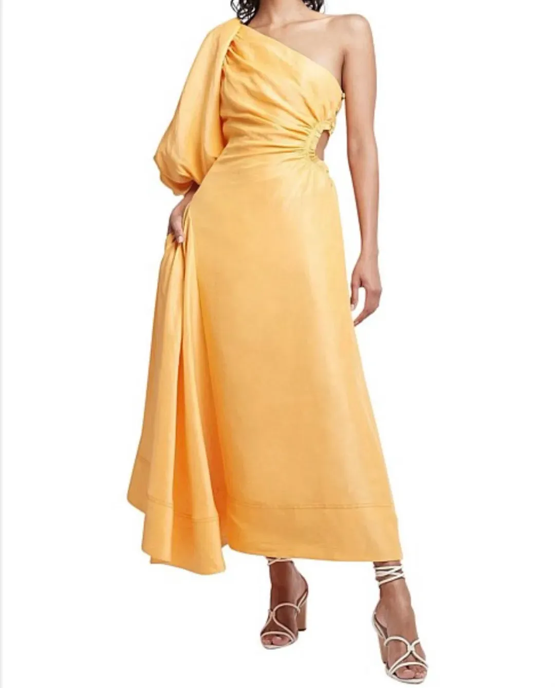 Aje Concept Linen and Silk One Shoulder Dress Yellow Size 6 for rent on The Volte - main image