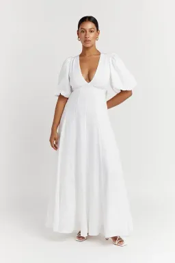 Dissh Aisle Linen Backless Dress White Size 8 for rent on The Volte - image 1