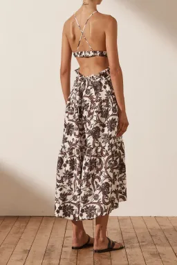 Shona Joy Dahlia Linen Backless Midi Dress Print Size 10 for rent on The Volte - image 3