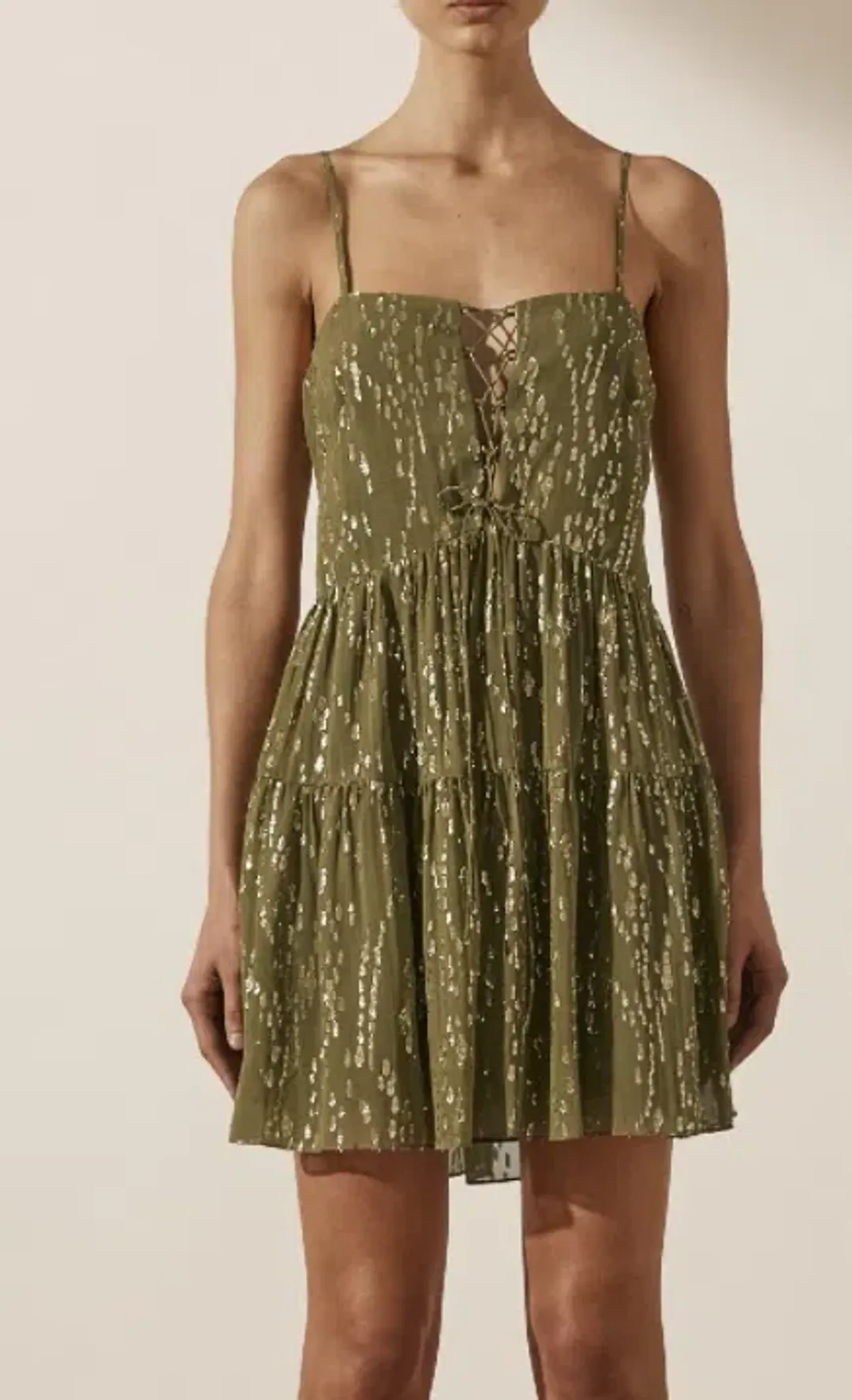 Shona Joy Laura Silk Lace Up Mini Dress Green Size 12 for rent on The Volte - main image