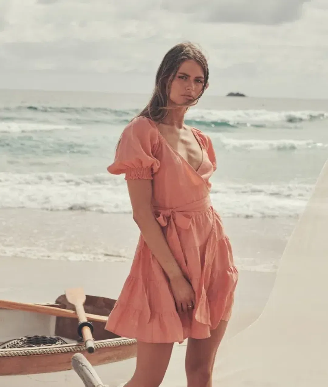 Kivari Alice Wrap Mini Dress Orange Size 12 for rent on The Volte - main image