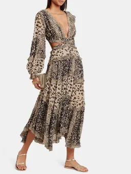 Zimmermann Allia Cut Out Long Dress Cheetah Print Size 0 / AU 8 for rent on The Volte - image 1