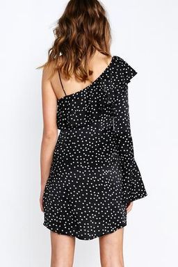 Shakuhachi Spot On One Sleeve Ruffle Polka Dot Dress Print Size 8 for rent on The Volte - image 3