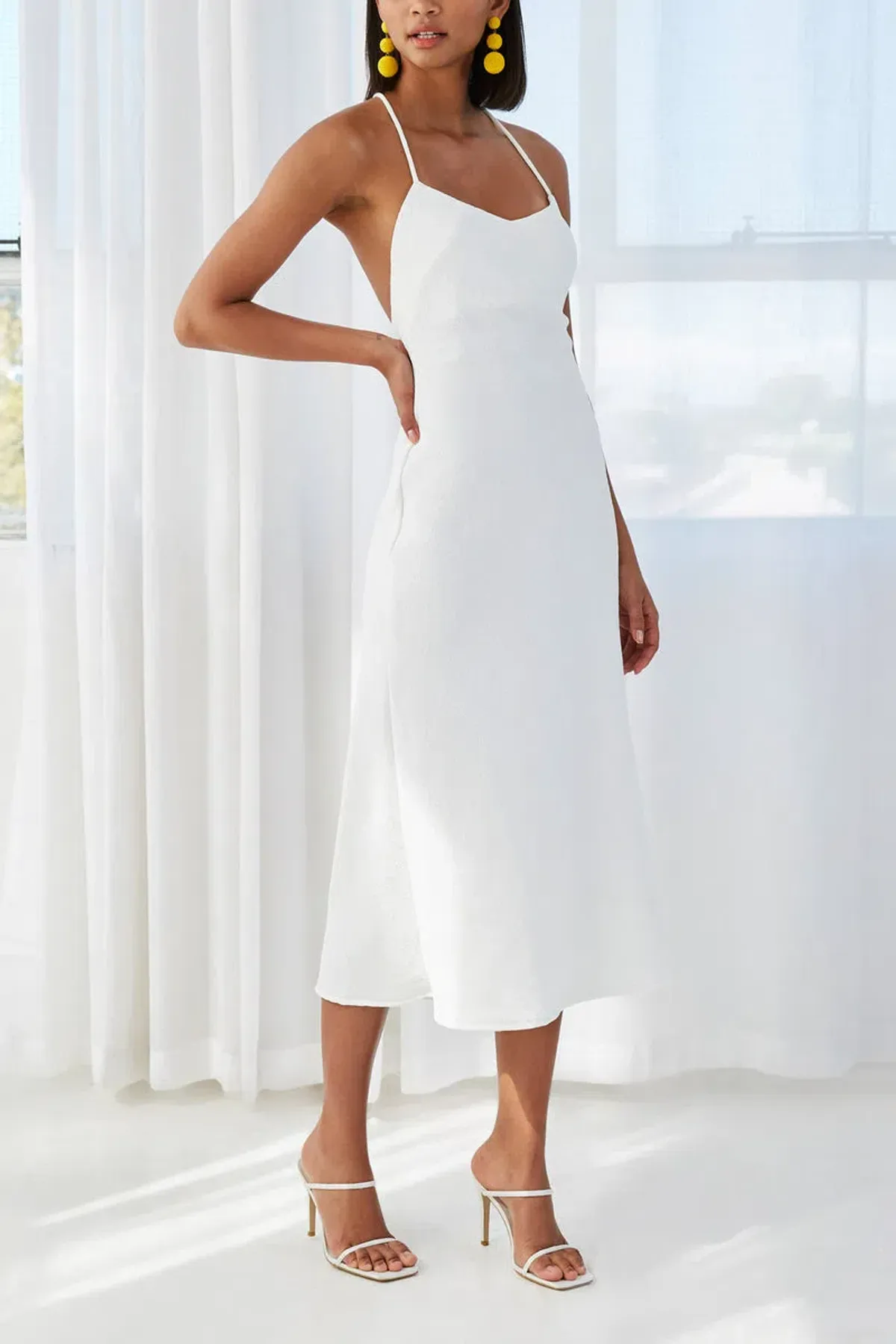 By Johnny Mia Cross Back Bias Midi Dress White Size 10 for rent on The Volte - main image