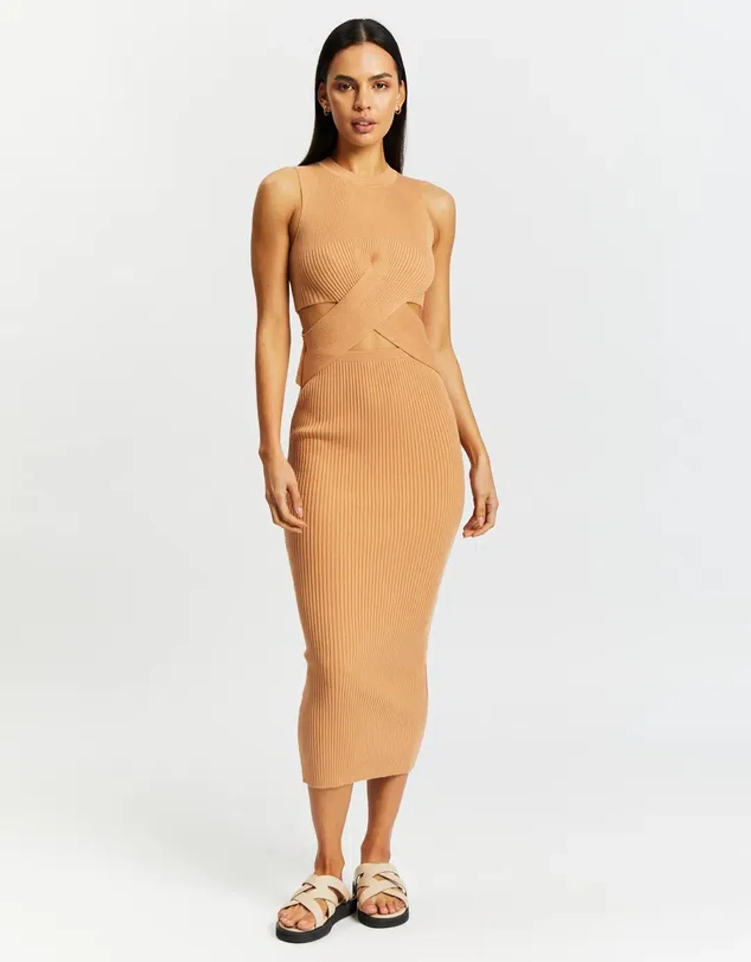 Aere Twist Waist Knit Dress Brown Size 8 for rent on The Volte - main image