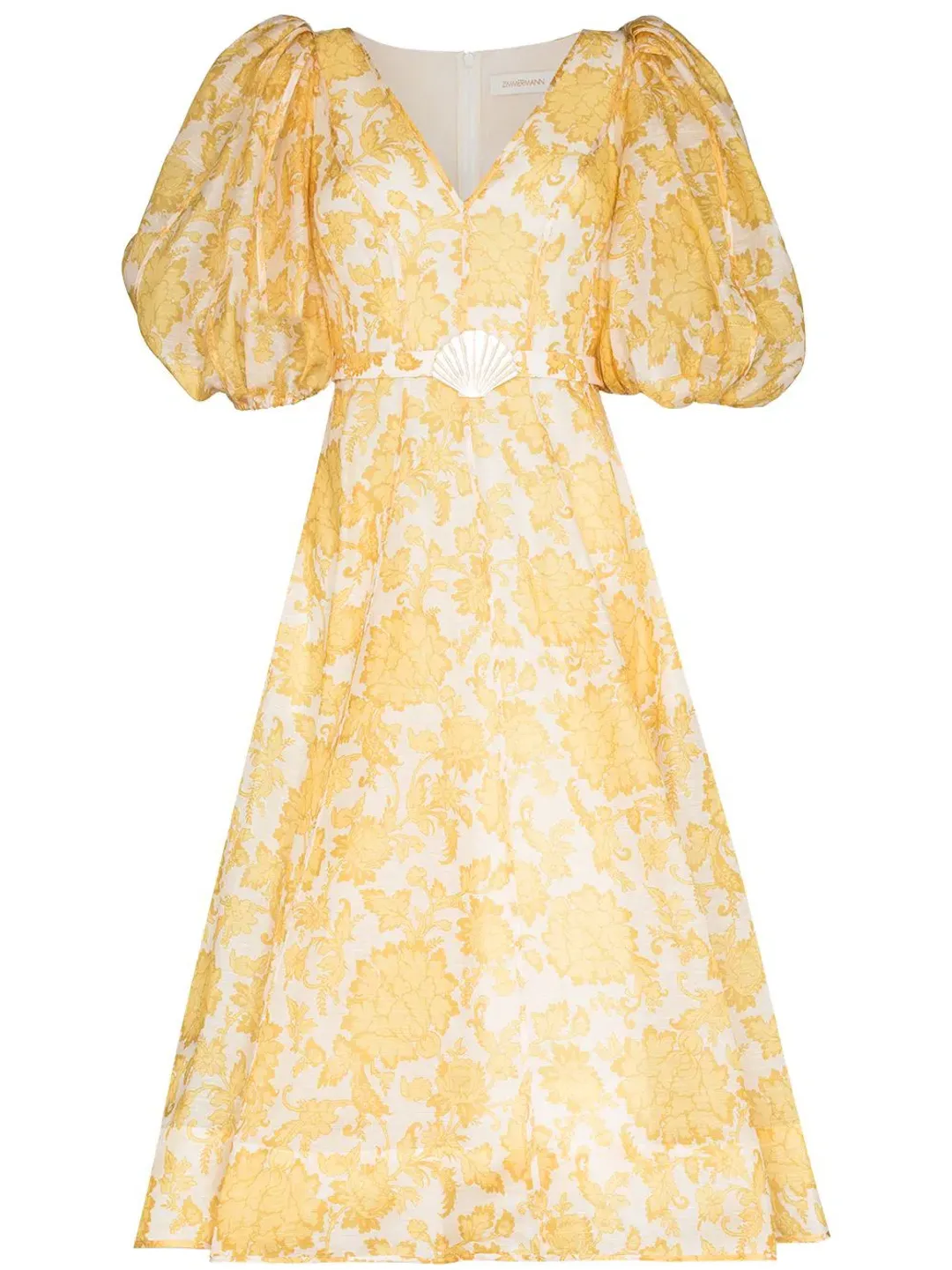 Zimmermann Postcard Puff Sleeved Midi Dress Yellow Size 2 / Au 12  for rent on The Volte - main image