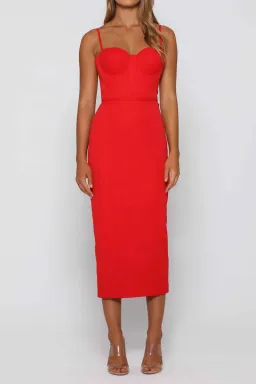 Elle Zeitoune Penny Midi Dress Red Size 8 for rent on The Volte - image 1