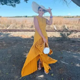 Solace London Belted Crepe-panelled Plissé Satin Maxi Dress Yellow Size 12 for rent on The Volte - image 1