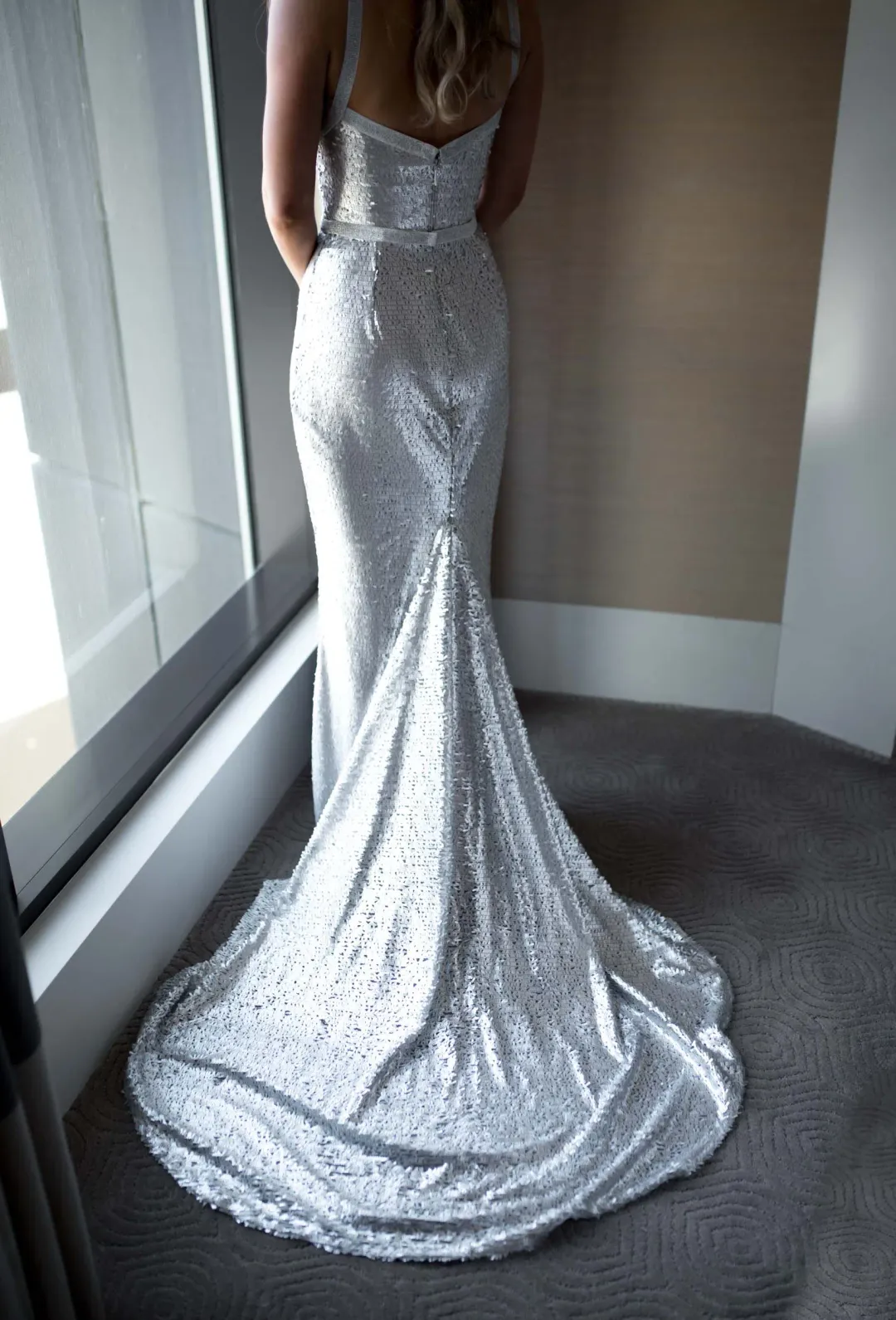 Georgia Young Couture Silver Sequin Gown Size 6 for rent on The Volte - main image