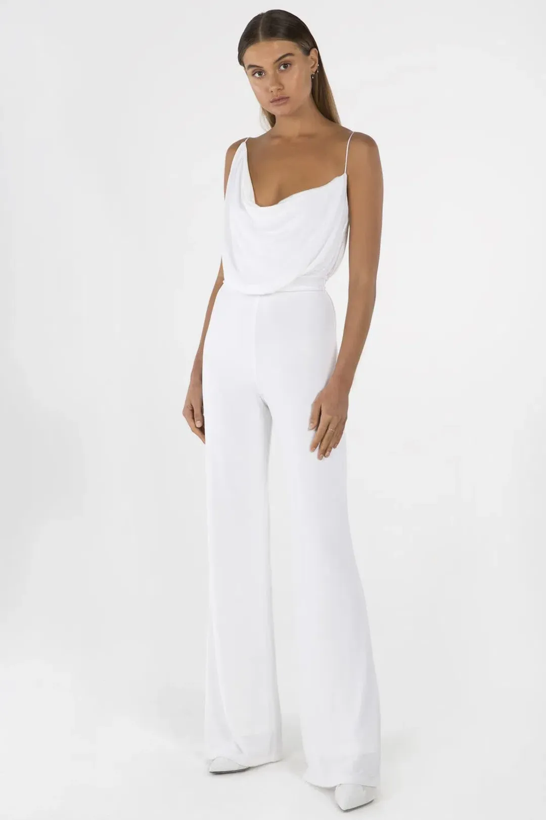 MISHA Moyra Slinky Jumpsuit Ivory White Size 12 for rent on The Volte - main image