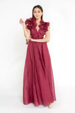 Zimmermann Ladybeetle Ruffle Gown Burgundy Size 2 / Au 12 for rent on The Volte - image 1
