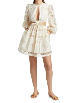 Zimmermann Aliane Embroidered Short Dress Ivory Size 0 / AU 8 for rent on The Volte - image 1