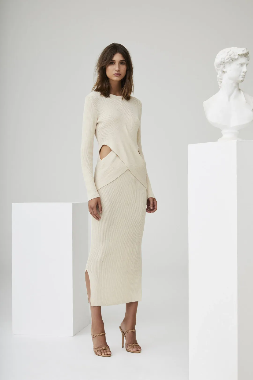 Sir the Label Celena Draped Knit Midi Dress Cream Size 8 for rent on The Volte - main image
