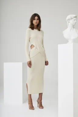 Sir the Label Celena Draped Knit Midi Dress Cream Size 8 for rent on The Volte - image 1