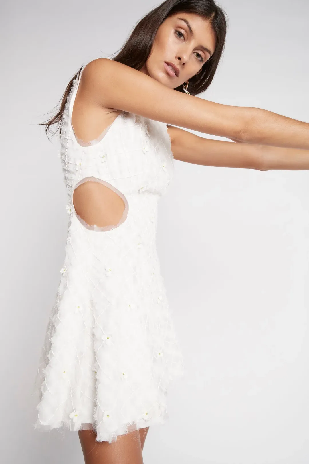 Aje Mirage Organza Cut Out Mini Dress Ivory Size 4 for rent on The Volte - main image