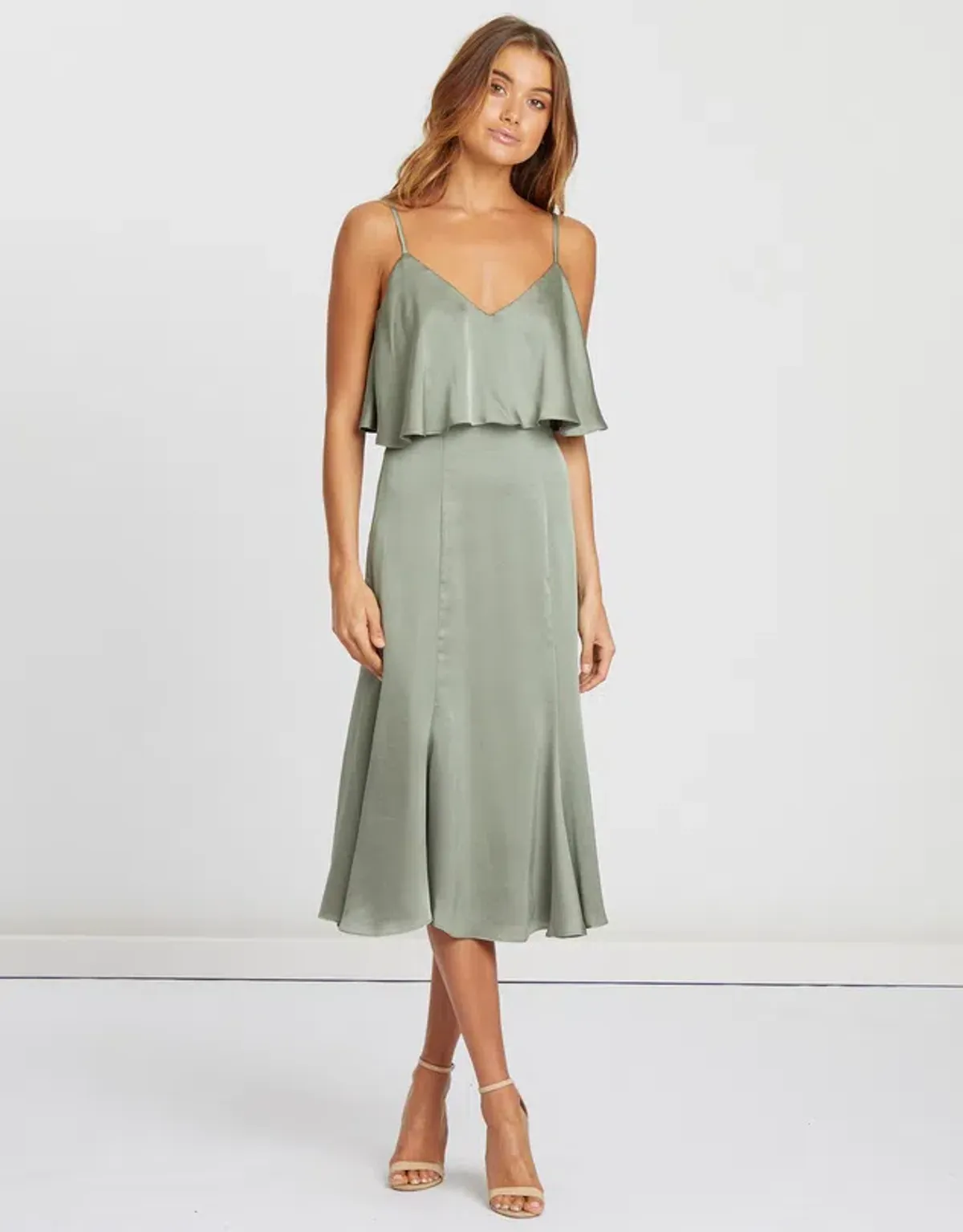 Chancery Bec Cocktail Satin Dress in Sage Green Size  6 for rent on The Volte - main image