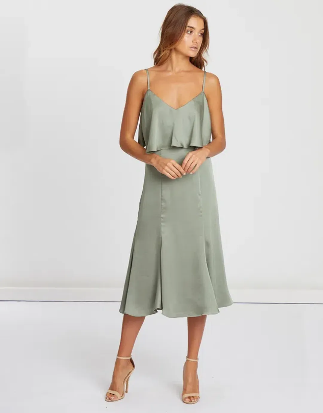 Chancery Bec Cocktail Satin Dress in Sage Green Size  6 for rent on The Volte - main image