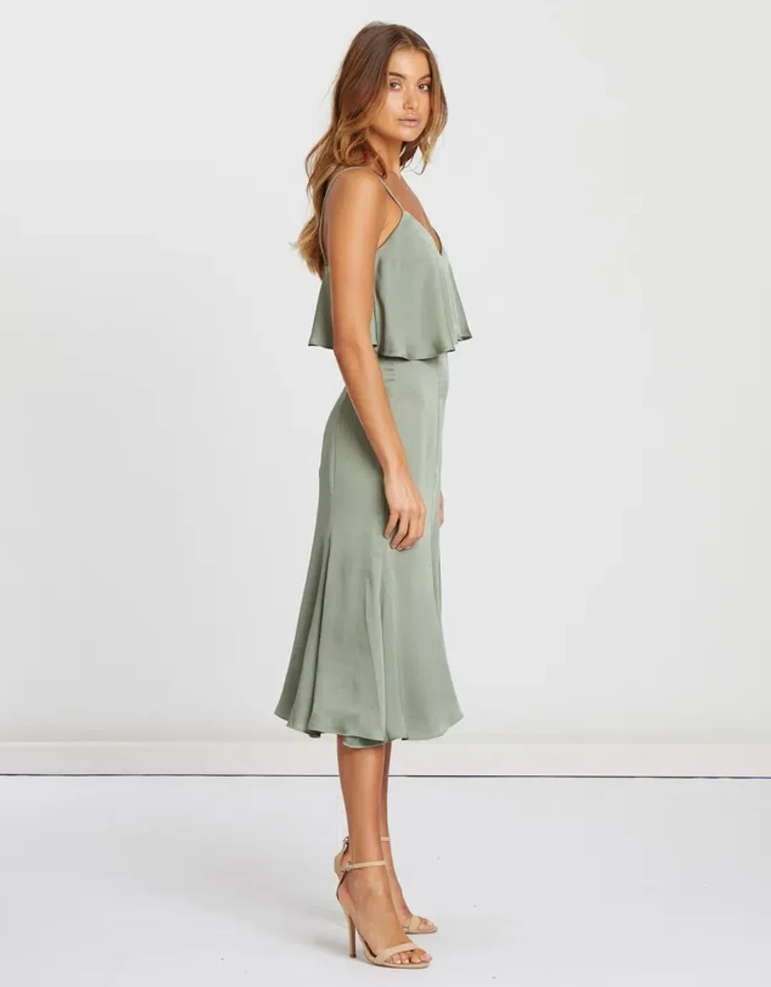 Chancery Bec Cocktail Satin Dress in Sage Green Size  6 for rent on The Volte - main image