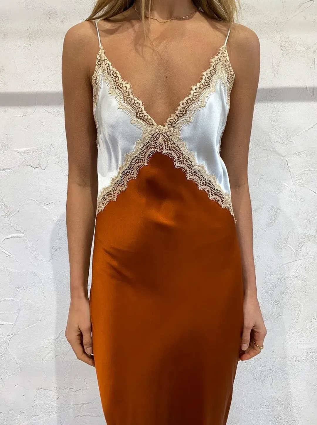 Ginia Sadie Dress in Picante/Breeze White Brown Size 10 for rent on The Volte - main image