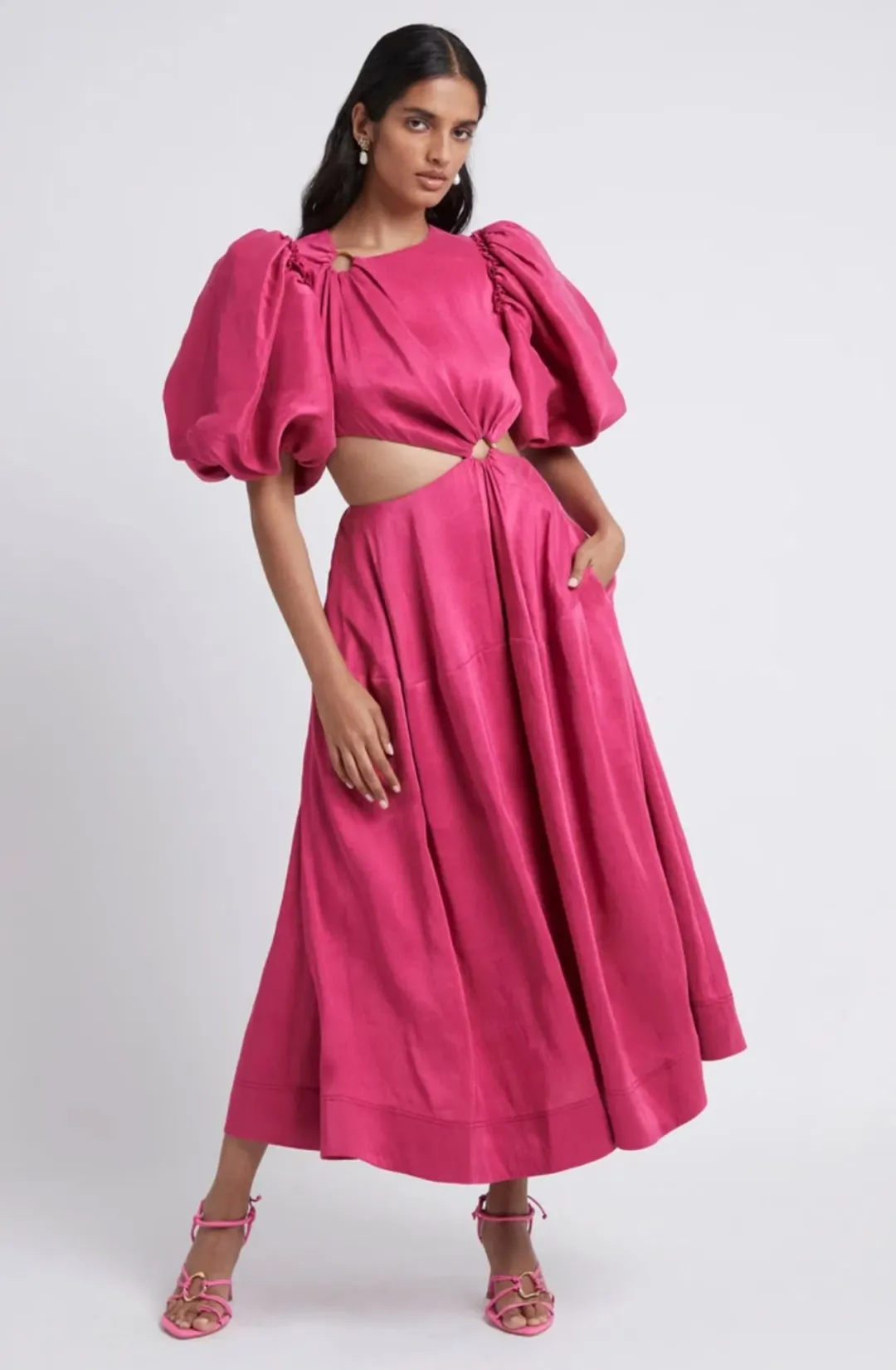  Aje Vanades Cut Out Ring Midi Dress Pink Size 10 for rent on The Volte - main image