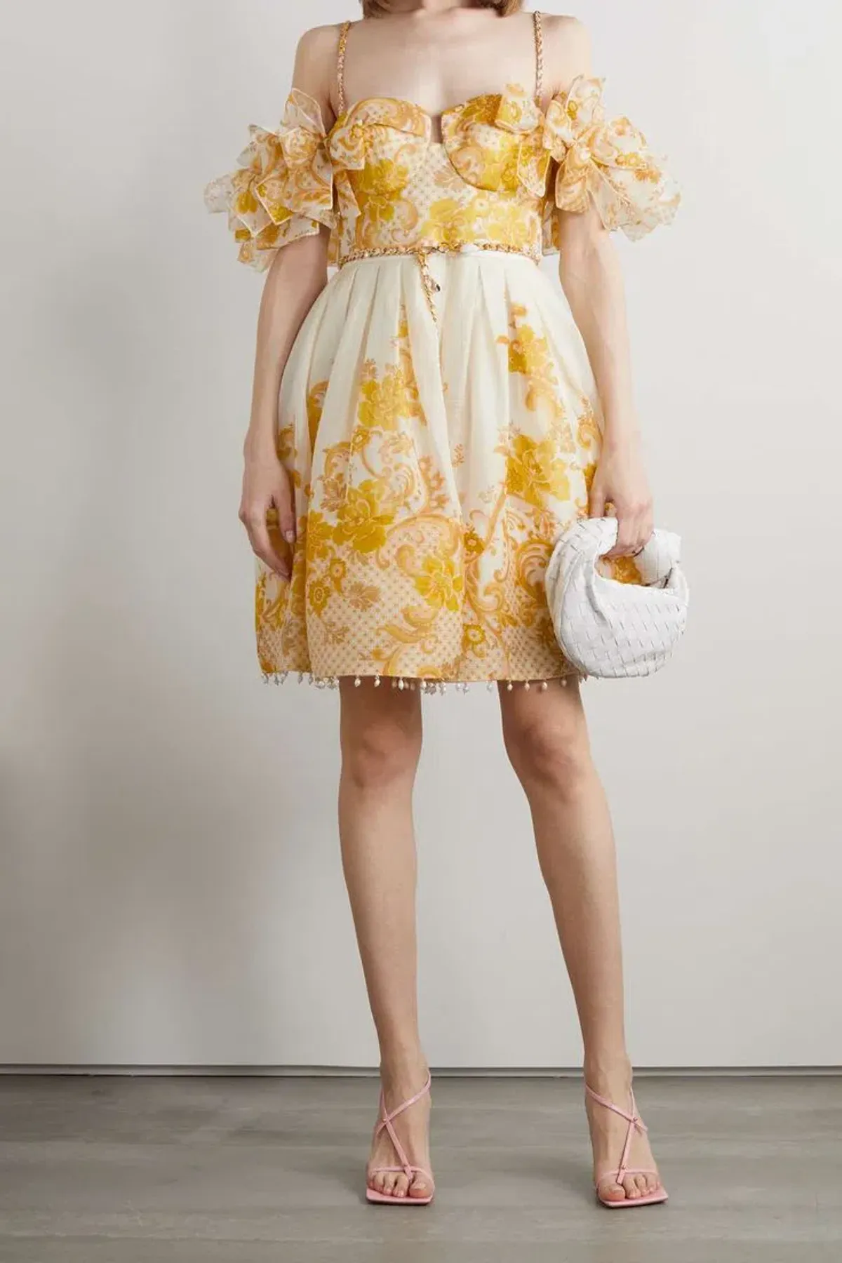 Zimmermann Postcard Bow Bodice Mini Dress Swirl Floral Size 8 for rent on The Volte - main image