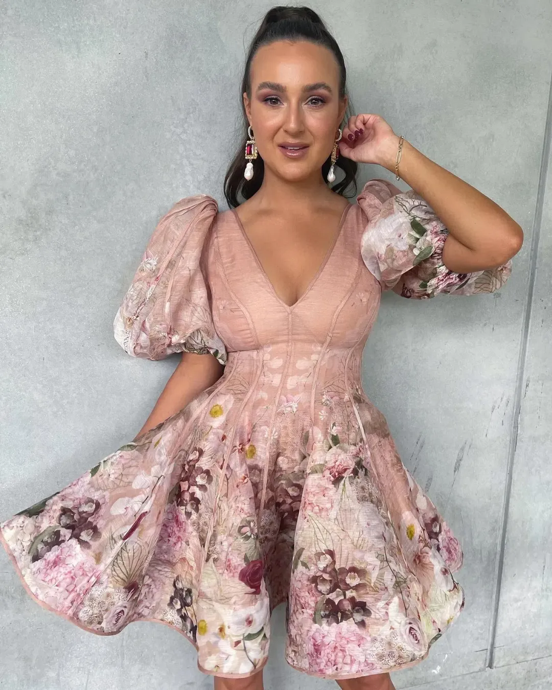 Zimmermann Dancer Puff Sleeve Mini Dress Floral Size 1 / Au 10  for rent on The Volte - main image