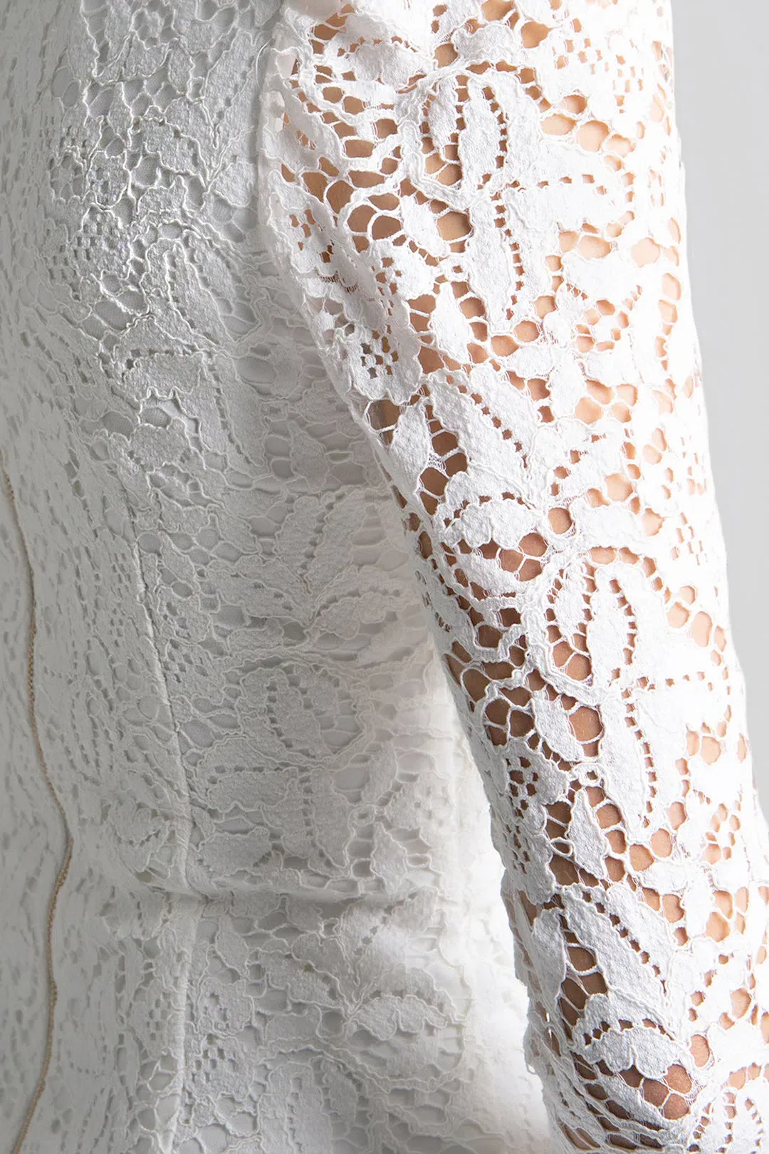 Rebecca Vallance Le Saint Ruched Lace Dress White Size 8 for rent on The Volte - main image