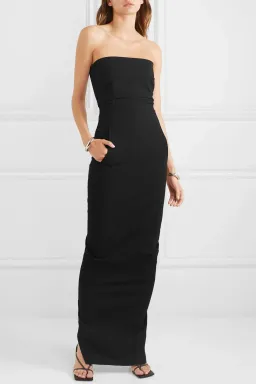 Rick Owens Strapless Cotton Blend Crepe Maxi Dress Black Size 10 for rent on The Volte - image 1