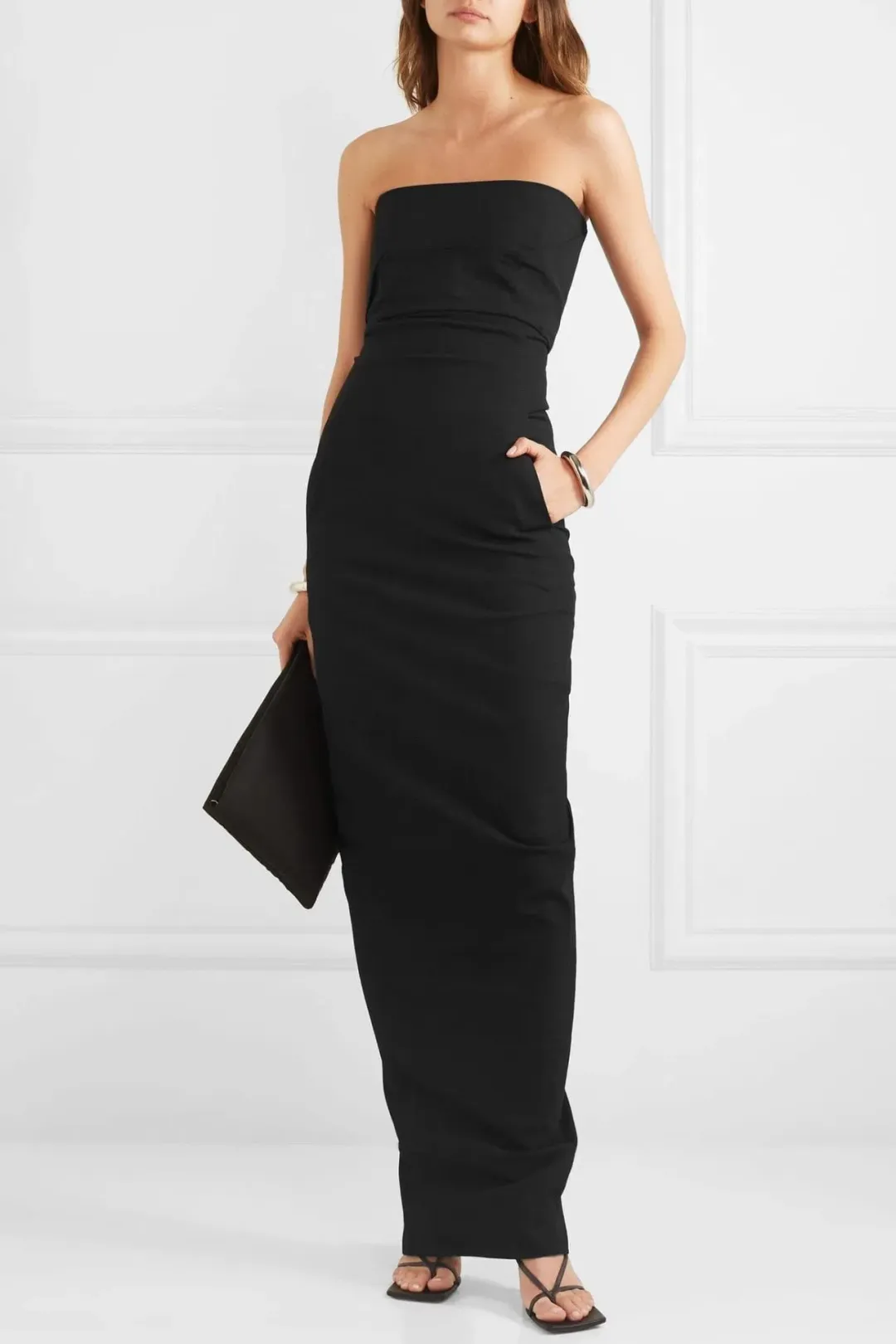 Rick Owens Strapless Cotton Blend Crepe Maxi Dress Black Size 10 for rent on The Volte - main image