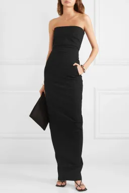 Rick Owens Strapless Cotton Blend Crepe Maxi Dress Black Size 10 for rent on The Volte - image 6