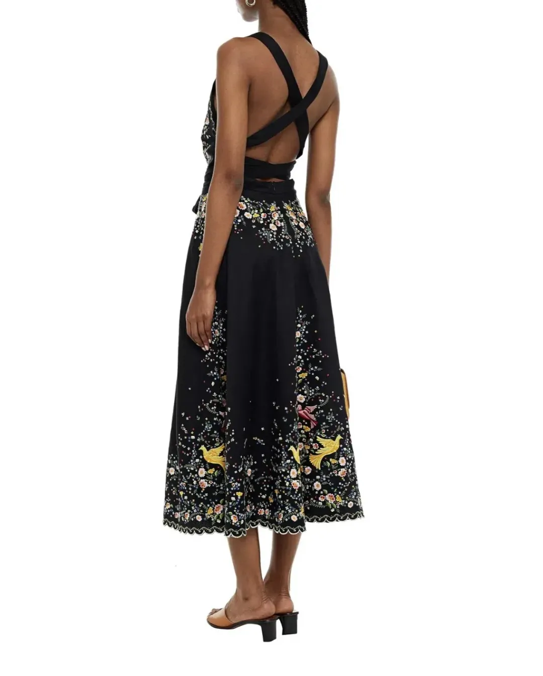 Zimmermann Carnaby Open Back Embroidered Linen Midi Dress Black Size 1 / Au 10 for rent on The Volte - main image