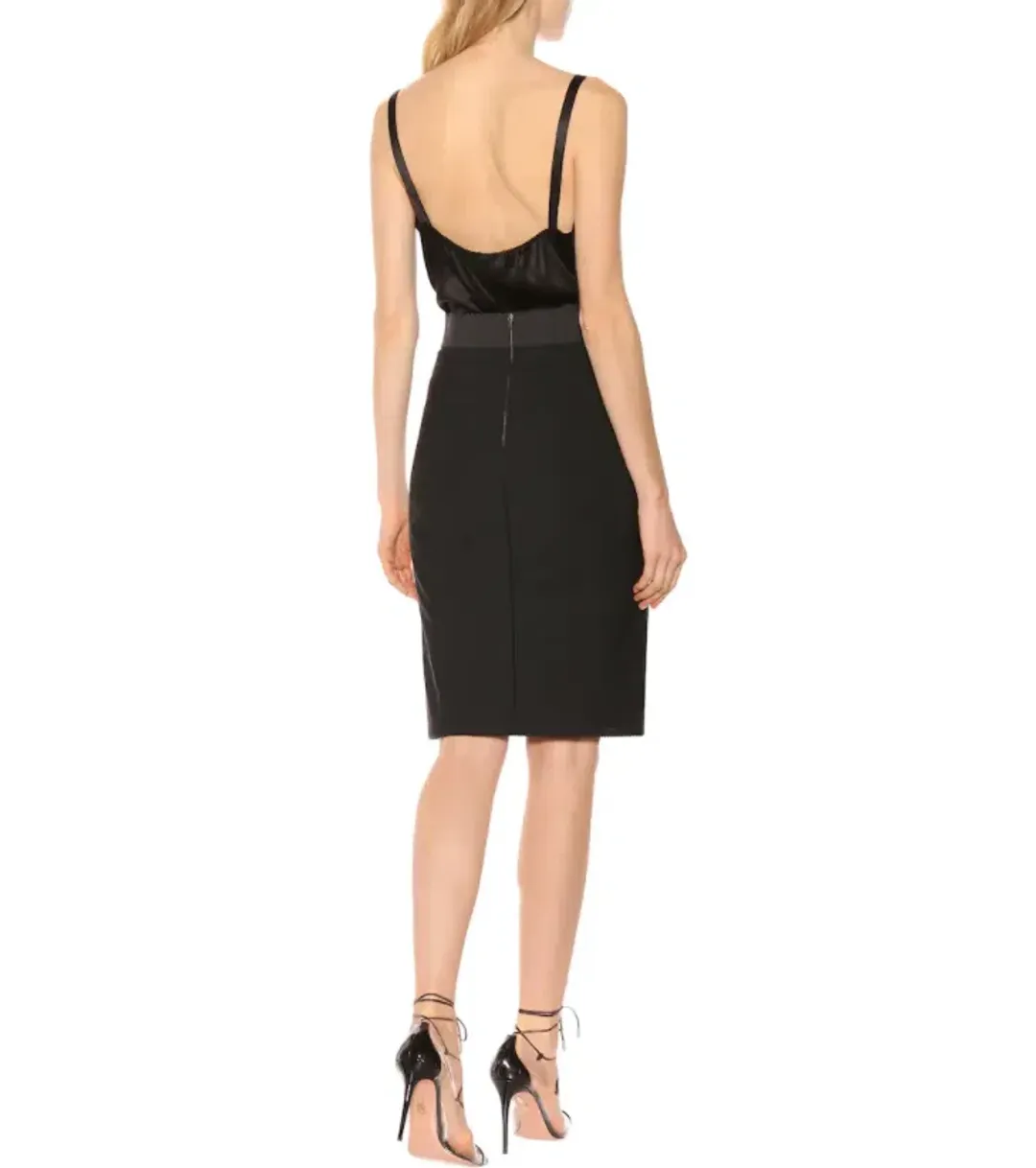 Dolce Gabbana Satin And Lace Pencil Skirt Black Size 6 for rent on The Volte - main image