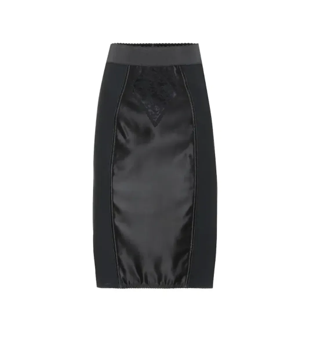 Dolce Gabbana Satin And Lace Pencil Skirt Black Size 6 for rent on The Volte - main image