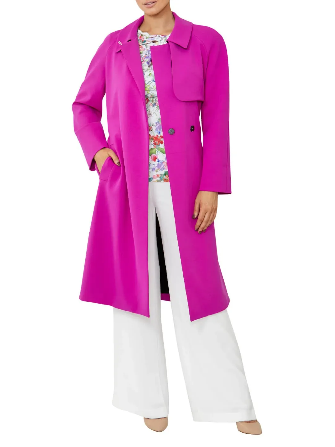 Anthea Crawford Pink Crepe Trench Coat Size 10 for rent on The Volte - main image
